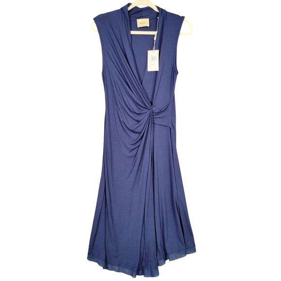 NWT ELIE TAHARI Blue Faux Wrap Sleeveless Office Career Stretch Dress SIZE SMALL - Picture 1 of 10